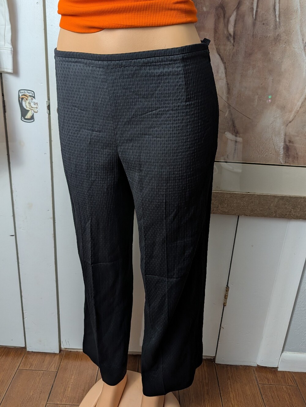 Armani Collezioni Black Virgin Wool Silk Textured Trousers Pants Size 8